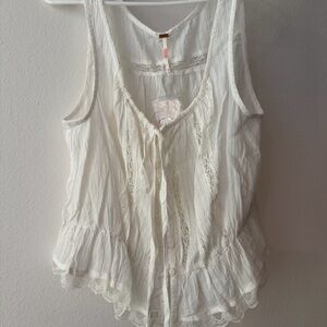 NWT free people White Lace-Trim Sleeveless Peplum Top